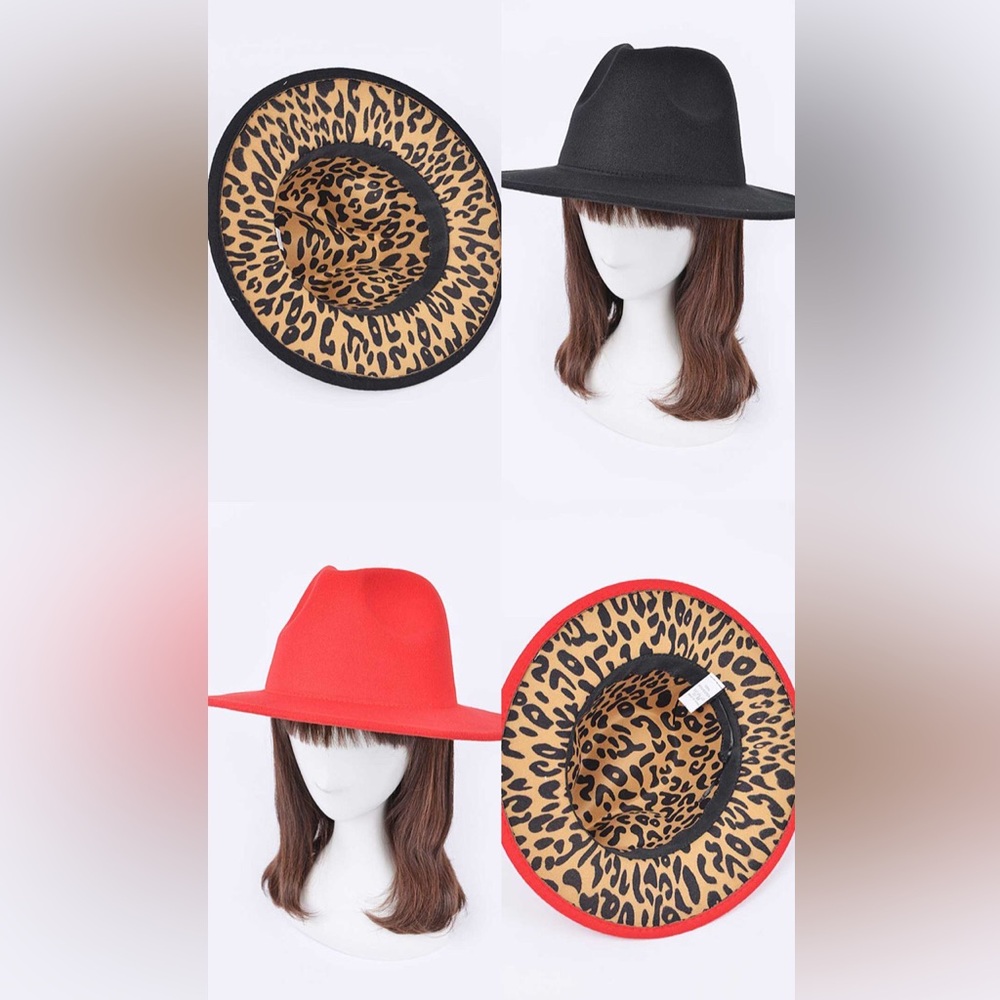 Leopard Print Fedora Hat - Black or Red